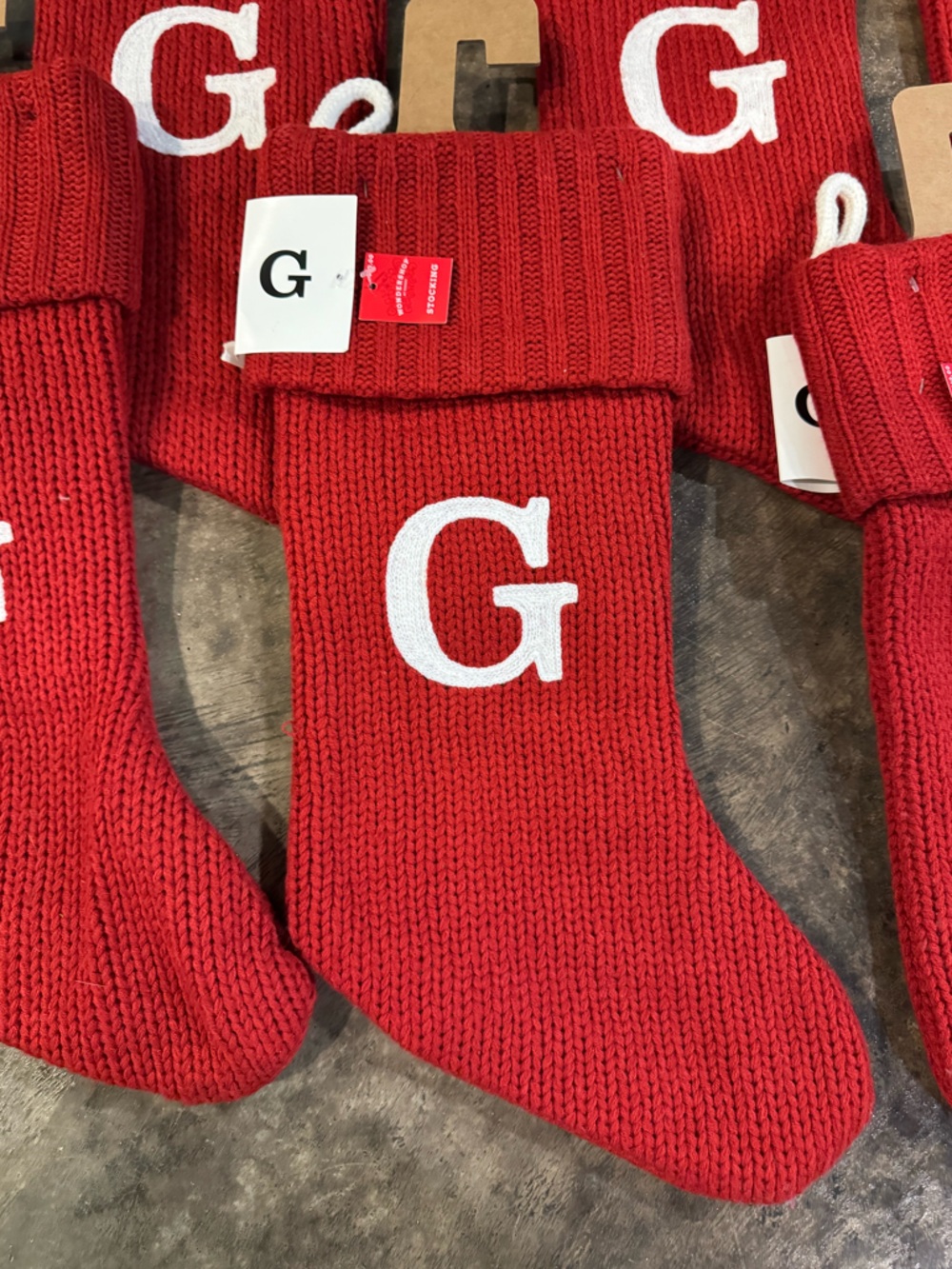 Set of 7 Red Knit Monogram “G” Christmas Stockings – Wondershop Target